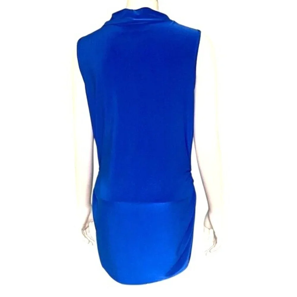 Dana Buchman Size S Blue Sleeveless Cowl Neck Ruched Knit Blouse Careercore Chic - Picture 2 of 8